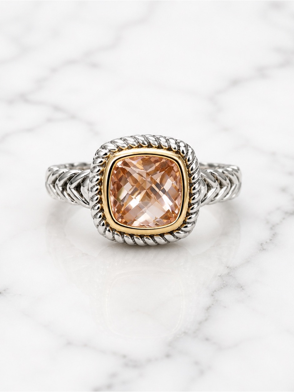 Designer inspired RING - citrine stone and Gold around - Size 8, gold plated